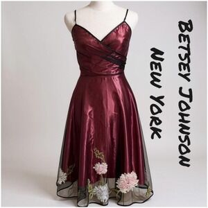 Betsey Johnson RARE**Sz 4 Mesh Floral Embroidery Wrap Retro Glam‎ Dress VINTAGE!
